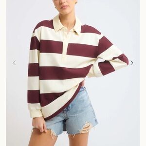 Rumored Burgundy and Cream Rugby Striped Shirt